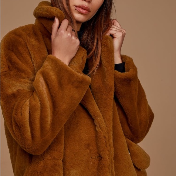 Free People Kate Brown Faux Fur Double Breasted Coat - Picture 3 of 4